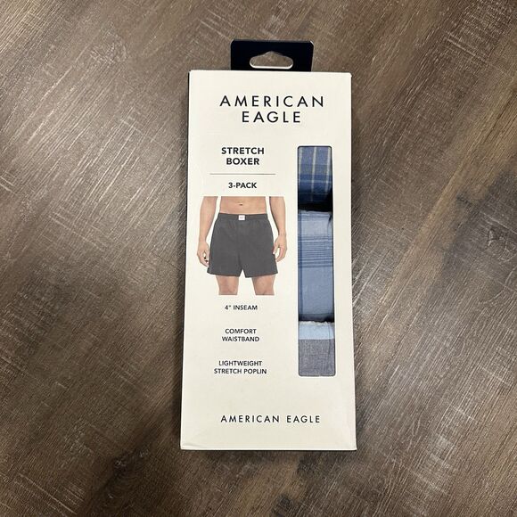 NEW AMERICAN EAGLE 3-Pack Stretch Boxers Sz Small Blue Plaid Gingham underwear - Picture 3 of 7